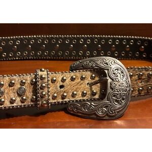 Nocona Belt Co Womens 26 Western Cowhide Leather Rhinestone Studded Belt Brown